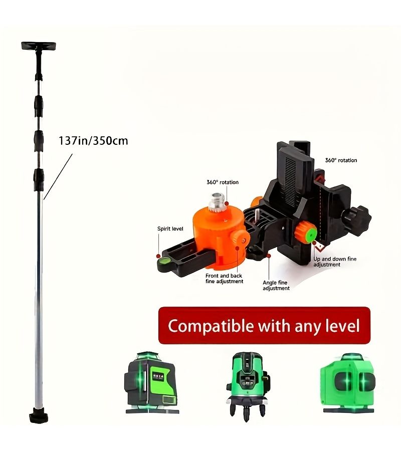 137.8 Inch Heavy Duty Telescopic Leveling Rod Made of Thick Stainless Steel Compatible With All Levels Complete Additions Easy to Operate and Durable - Image 3