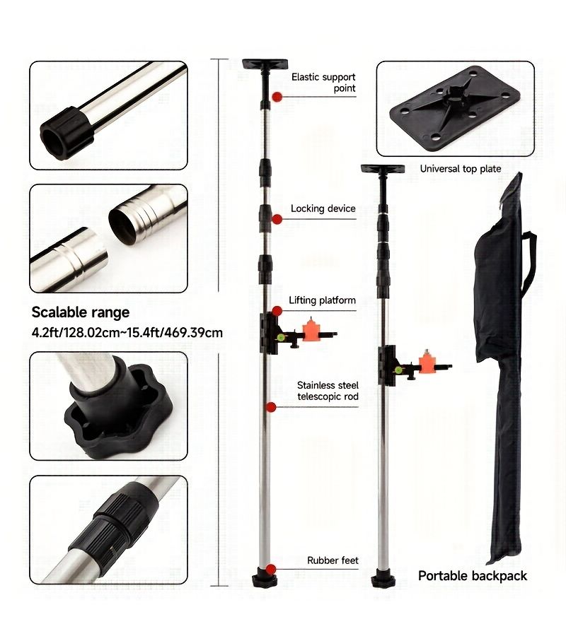 137.8 Inch Heavy Duty Telescopic Leveling Rod Made of Thick Stainless Steel Compatible With All Levels Complete Additions Easy to Operate and Durable - Image 1