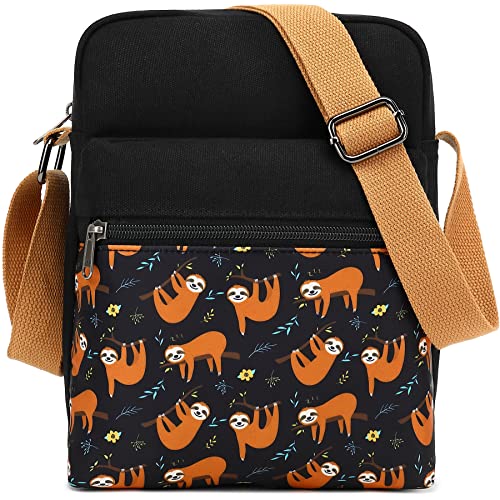 Leaper Girls Crossbody Purses 2 PCS Sloth Messenger Bag Canvas Crossbody Bag and Purse Set for Women Black - Image 1