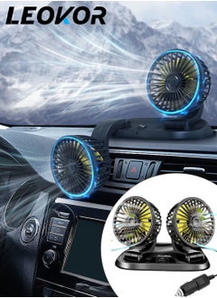 LEOKOR 12V Car Fan,360 Degree Rotation,2 Speed Adjustable,5 Inch Portable,Auto Cooling Fan Double Head,for Vehicles Boat  - Image 1