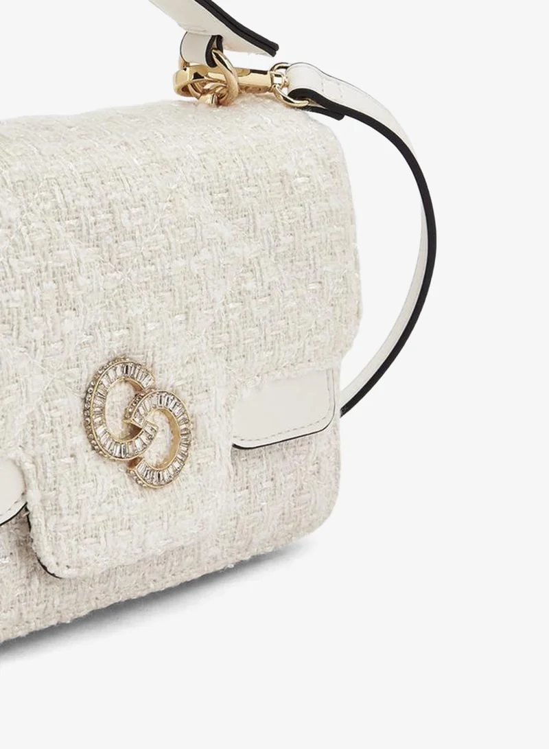 Celeste IVORY Tweed Textured Satchel Bag With Button Closure for Women | Best Price UAE