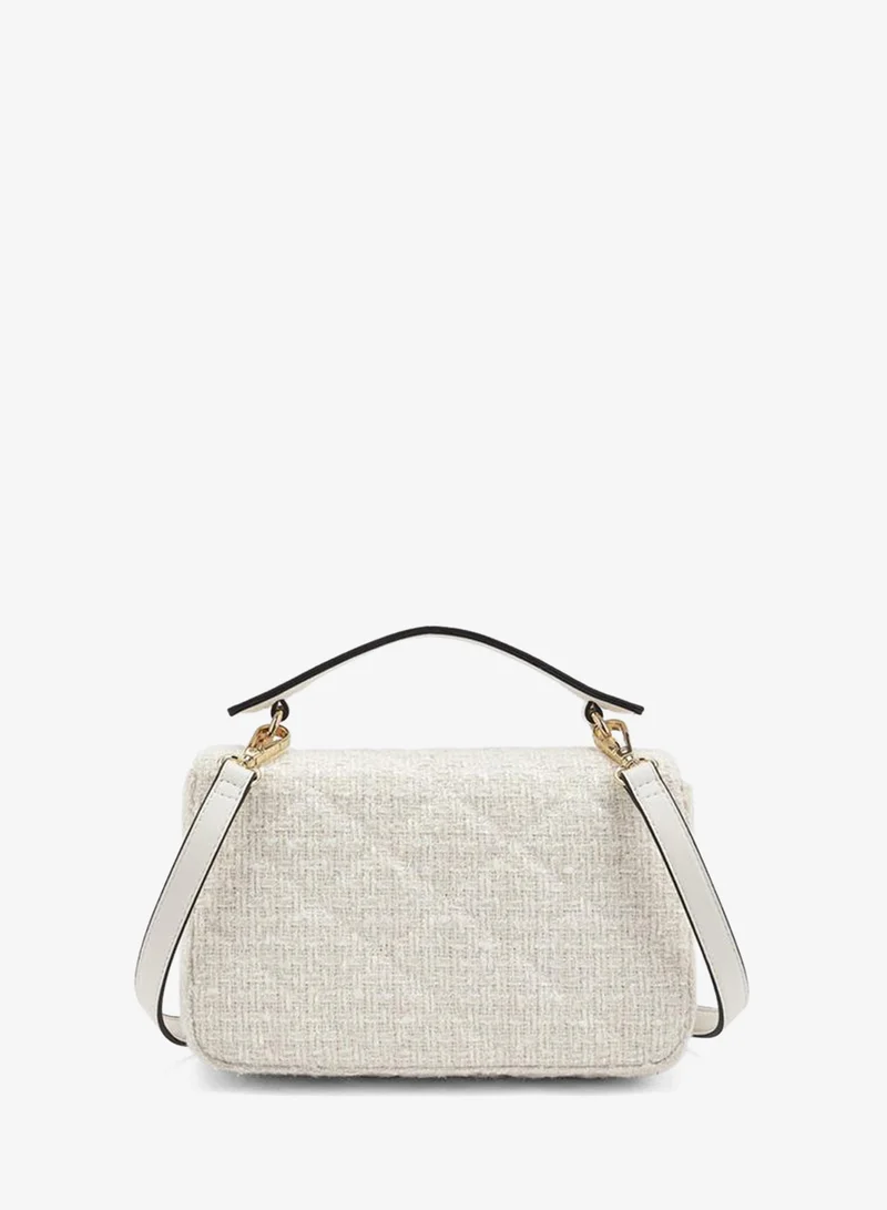 Celeste IVORY Tweed Textured Satchel Bag With Button Closure for Women | Best Price UAE