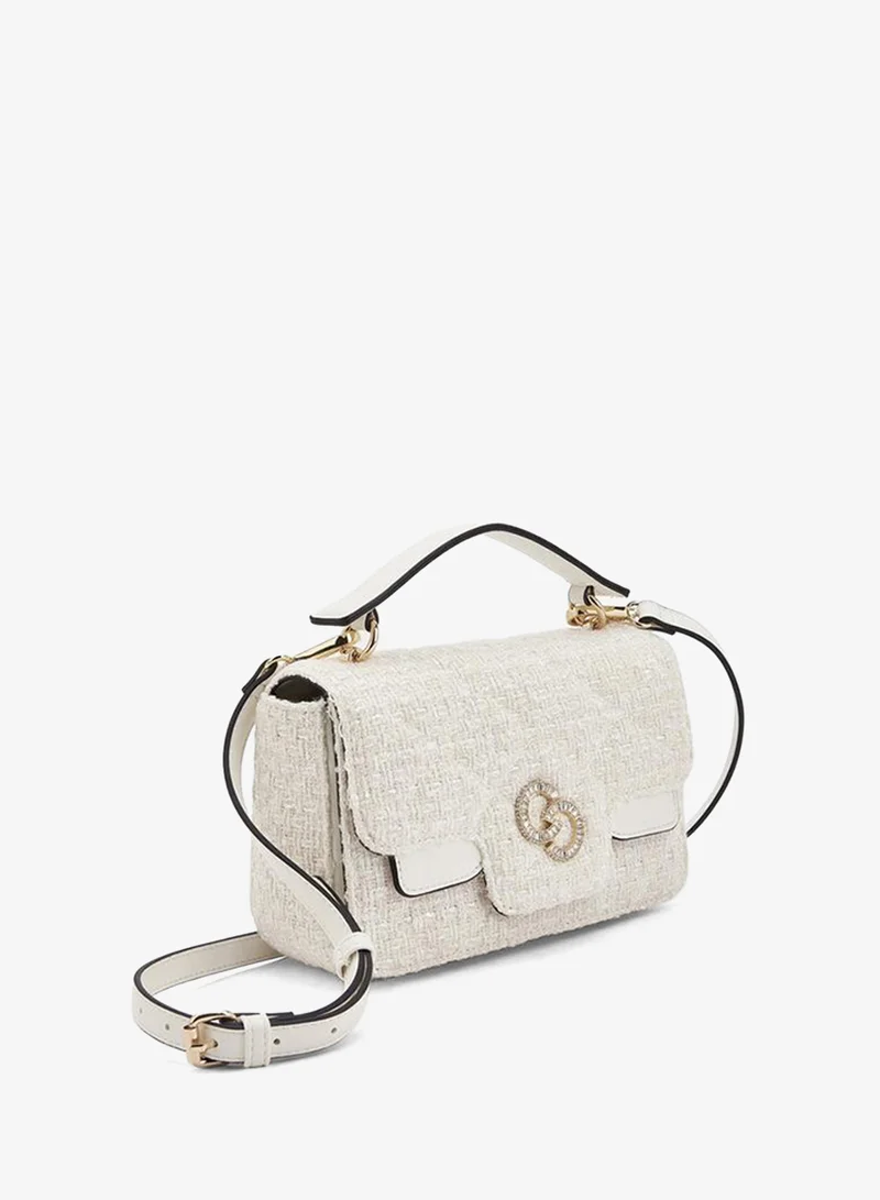 Celeste IVORY Tweed Textured Satchel Bag With Button Closure for Women | Best Price UAE
