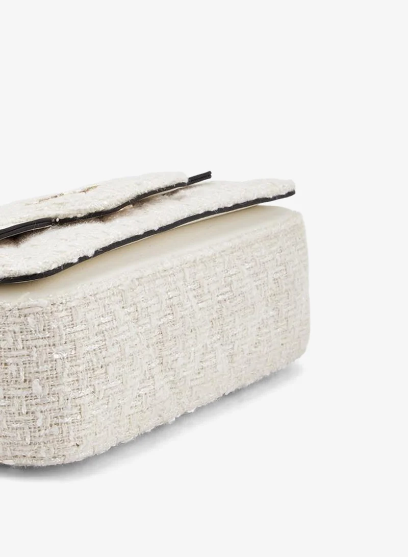 Celeste IVORY Tweed Textured Satchel Bag With Button Closure for Women | Best Price UAE