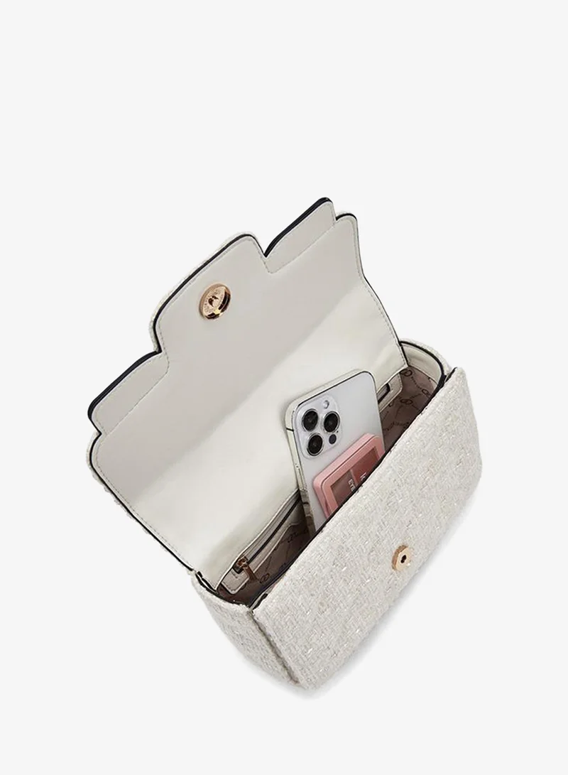 Celeste IVORY Tweed Textured Satchel Bag With Button Closure for Women | Best Price UAE
