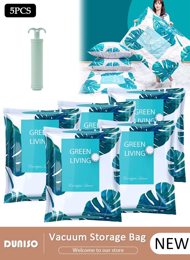 DUNISO 5Packs Vacuum Storage Bags with Electric Pumps without Odor, Healthy Reusable Portable Environmentally Friendly Space Saver Bags Thickened for Clothes, Mattress, Blanket, Duvets, Pillows, Comforters, Quilt, Travel 60*80cm - Image 1