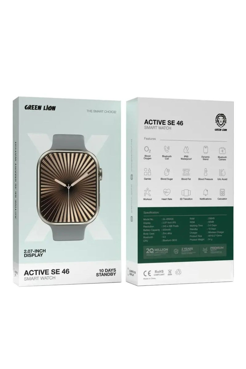 GREEN LION Active SE 46 Smart Watch with 2.07" IPS Display Size, 200mAh Battery Capacity, 10 Days Standby, Bluetooth Version 5.3, Wireless Charger Support, Zinc Alloy Body Case Material, 240 × 296 Pixels Resolution, IP65 Waterproof - Silver - Image 2