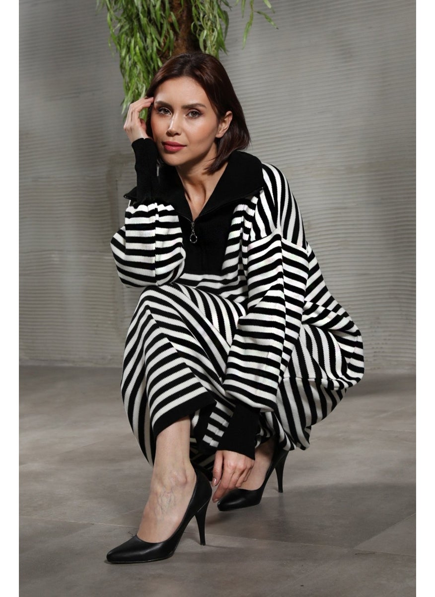 Giysa Women's Oversize Half Zipper Striped Long Knit Dress  - Image 2