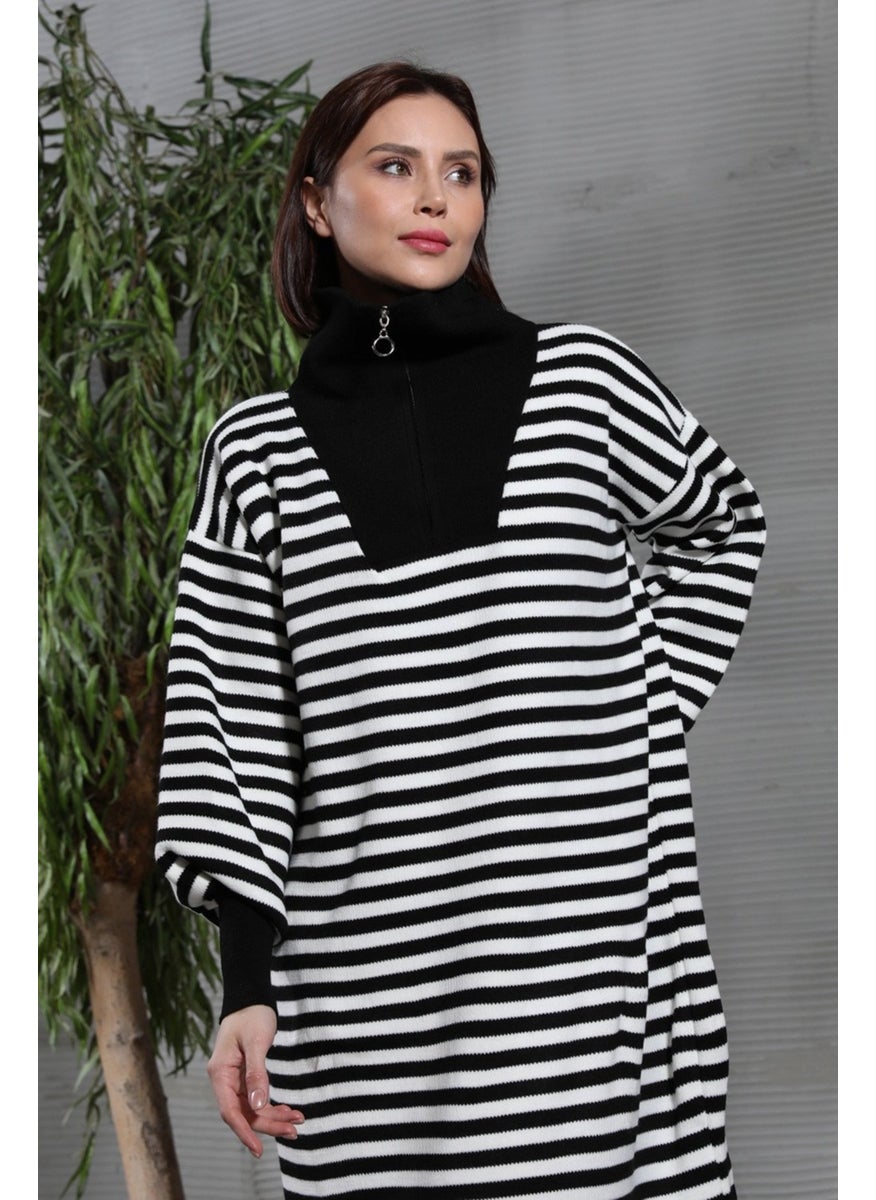 Giysa Women's Oversize Half Zipper Striped Long Knit Dress  - Image 4