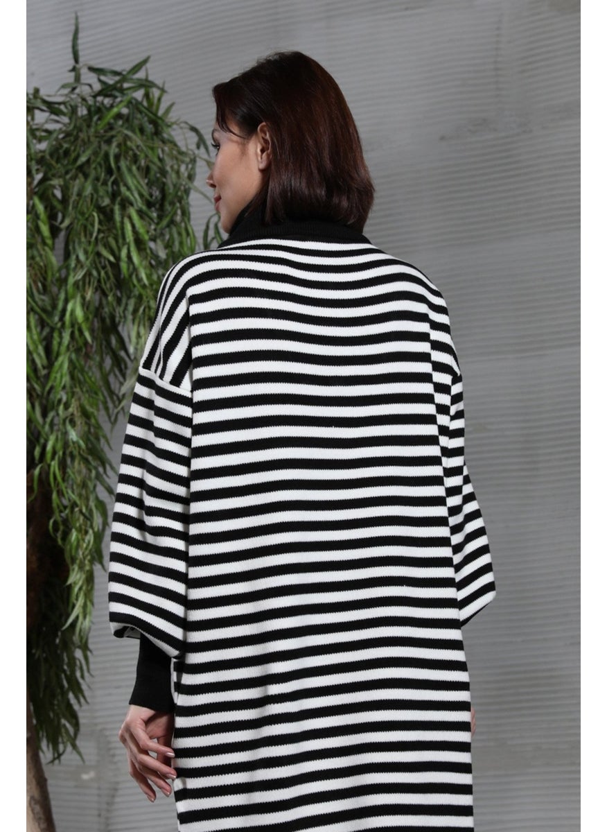Giysa Women's Oversize Half Zipper Striped Long Knit Dress  - Image 5