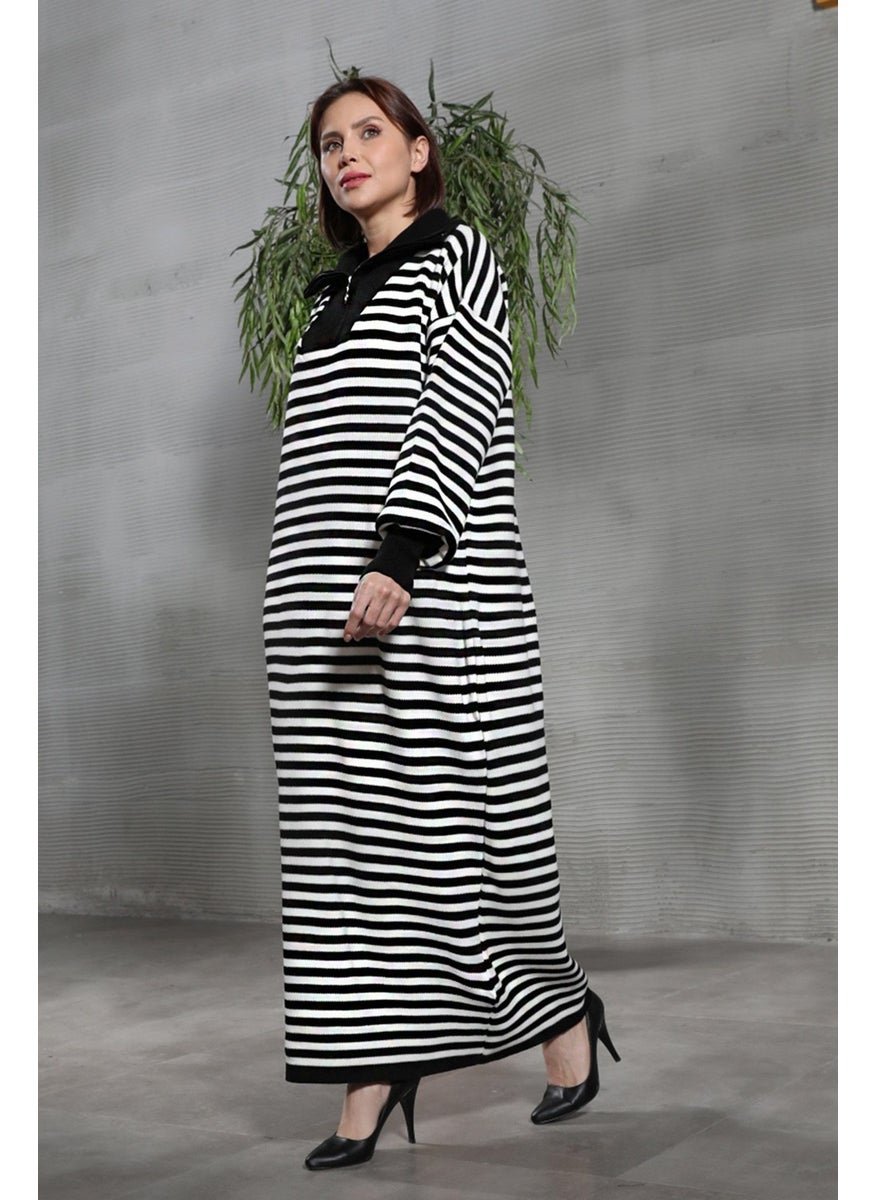 Giysa Women's Oversize Half Zipper Striped Long Knit Dress  - Image 1