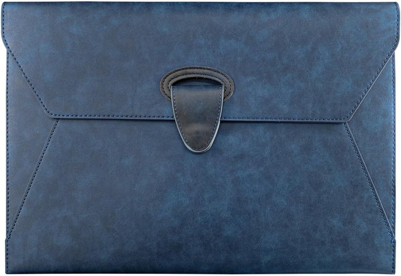KASTWAVE PU Leather Expanding File Folders-Document Organizer Holder Waterproof Filing Envelope Case with 2 Pockets, A4 Portfolio Folder with Magnetic Snap Button Closure (Navy Blue) - Image 1