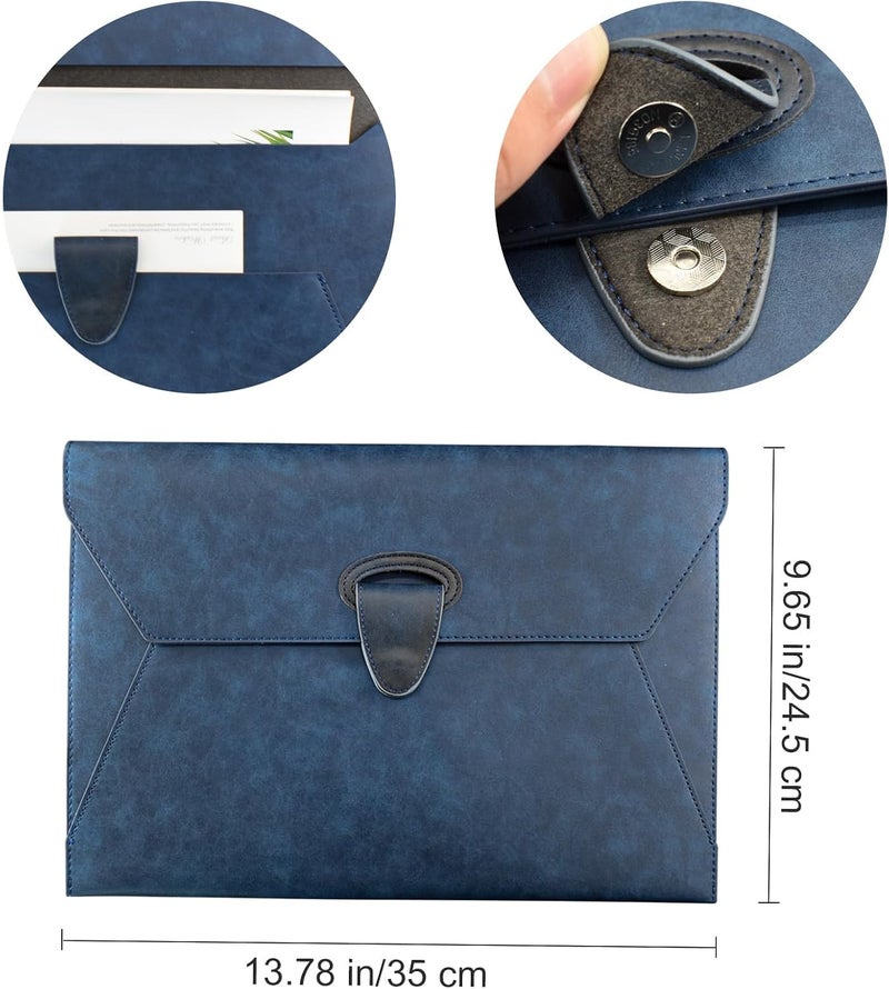 KASTWAVE PU Leather Expanding File Folders-Document Organizer Holder Waterproof Filing Envelope Case with 2 Pockets, A4 Portfolio Folder with Magnetic Snap Button Closure (Navy Blue) - Image 2