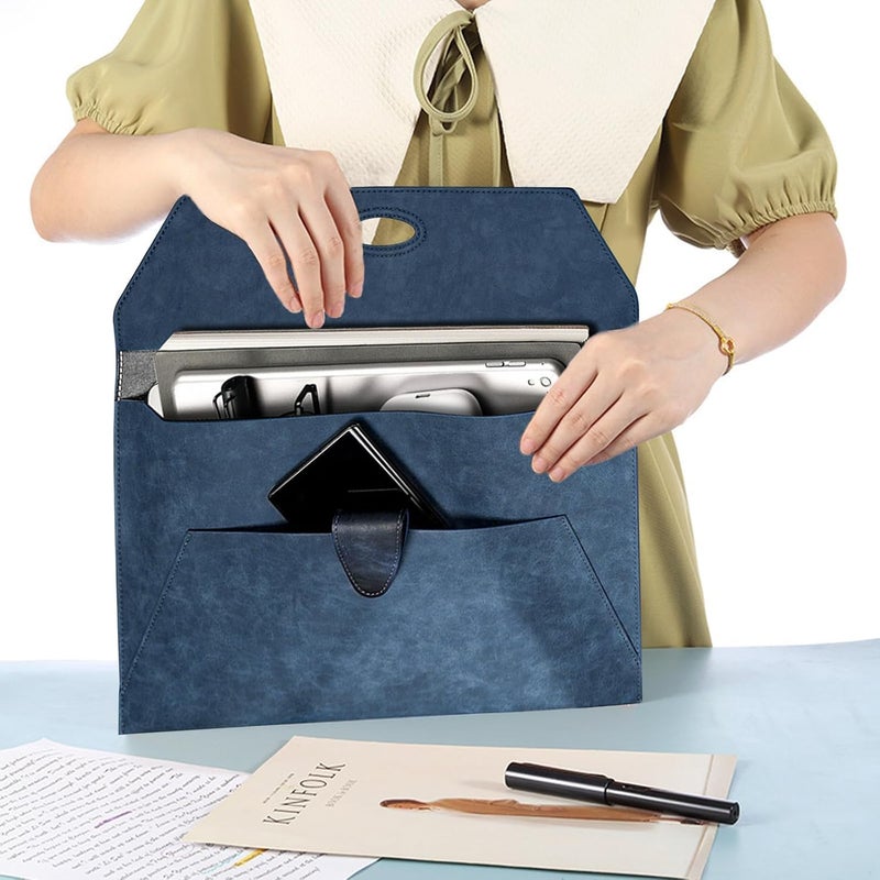 KASTWAVE PU Leather Expanding File Folders-Document Organizer Holder Waterproof Filing Envelope Case with 2 Pockets, A4 Portfolio Folder with Magnetic Snap Button Closure (Navy Blue) - Image 4