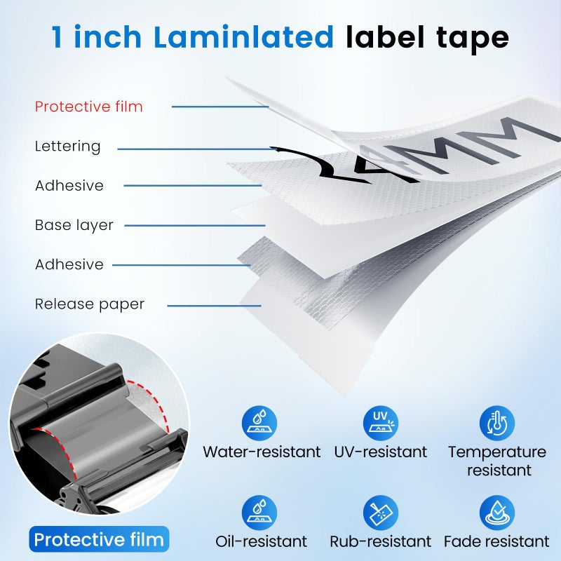 Label KINGDOM TZe-251 24mm (0.94") tz Laminated White Label Maker Tape Refills Compatible with Brother P-Touch PT D610BT D600 P710BT P750W 950W, 4-Pack 1 in Tze251 - Image 3