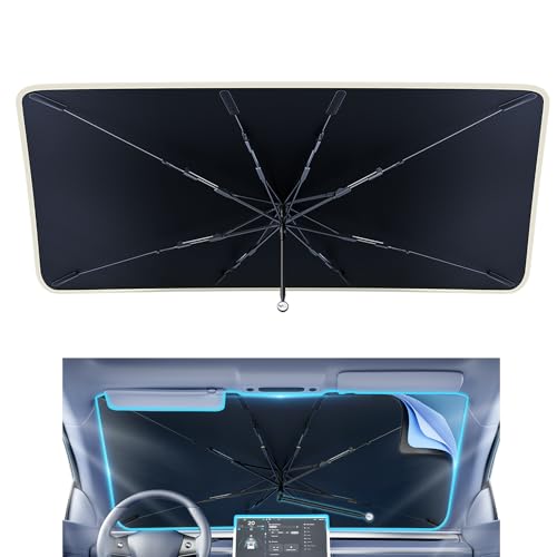 helloleiboo [2025 Upgraded] Car Windshield Sun Shade Umbrella 61"x 34" Windshield Sun Shade Foldable 5-Layer Thickened Vinyl Coating Reflective Polyester Blocks Heat & UV Rays for Large Car Truck SUV - Image 1