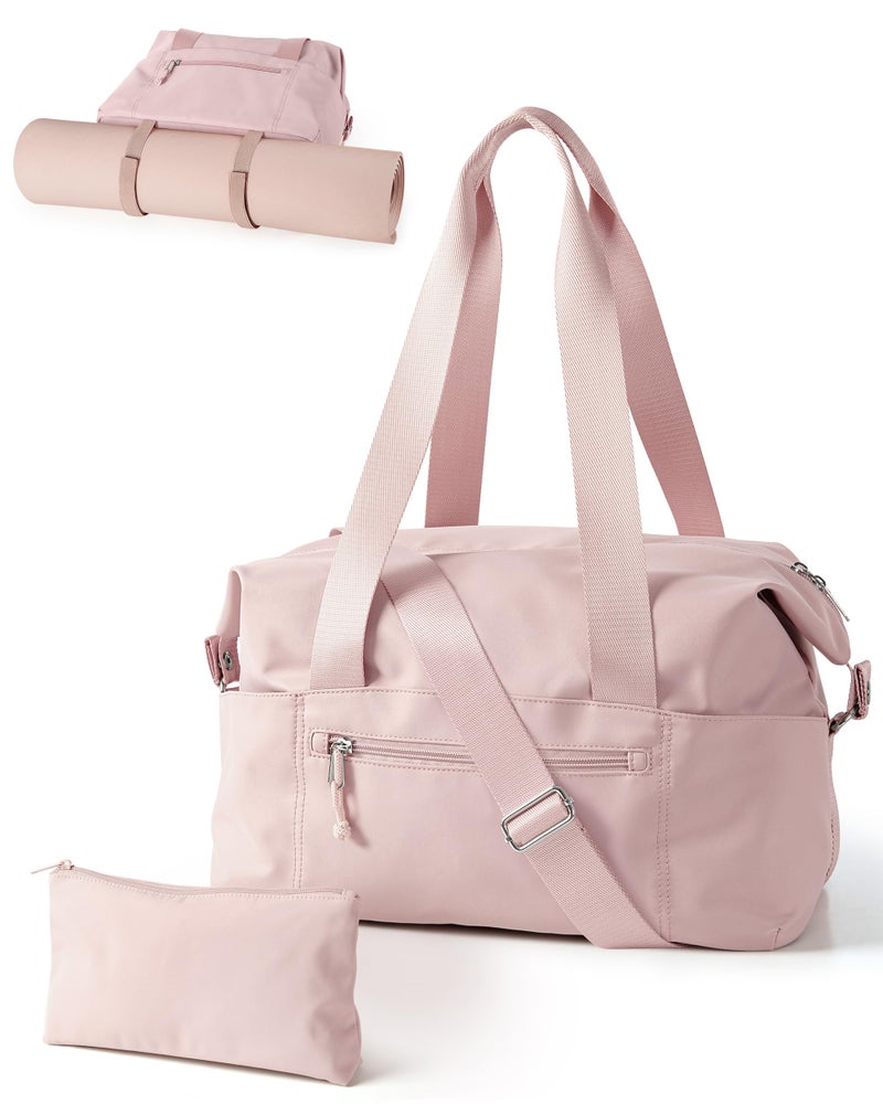 Smasrob Small Gym Bag with Yoga Mat Holder Wet Pocket and a Separate Pouch Small Gym Duffle Bag for Women with Detachable Crossbody Shoulder Strap Pink - Image 2