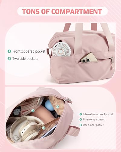 Smasrob Small Gym Bag with Yoga Mat Holder Wet Pocket and a Separate Pouch Small Gym Duffle Bag for Women with Detachable Crossbody Shoulder Strap Pink - Image 3