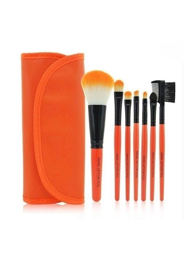 NIBEMINENT 7-Piece Make Up Brushes Wallet Bag Set Orange  - Image 1