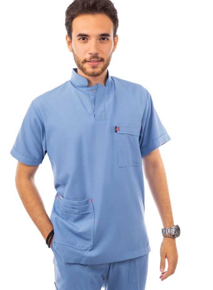 APEX Royal Scrub 1/2 Sleeve Male Royal Blue LIN  Press button 