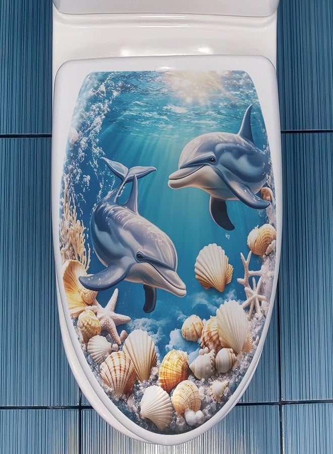 BooDecal Ocean Series Cute Dolphin Seashell Starfish Undersea Wall Decals Tropical Fish Toilet Lid Cover Stickers for Bathroom Seat Waterfroof Peel and Stick Decals 13 x 14.6 inches - Image 1