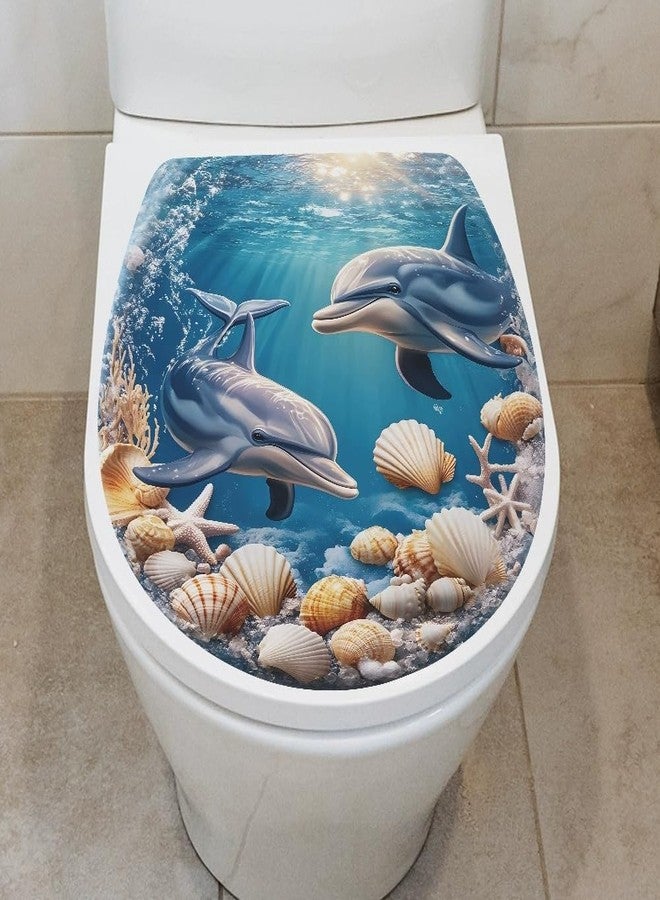 BooDecal Ocean Series Cute Dolphin Seashell Starfish Undersea Wall Decals Tropical Fish Toilet Lid Cover Stickers for Bathroom Seat Waterfroof Peel and Stick Decals 13 x 14.6 inches - Image 5