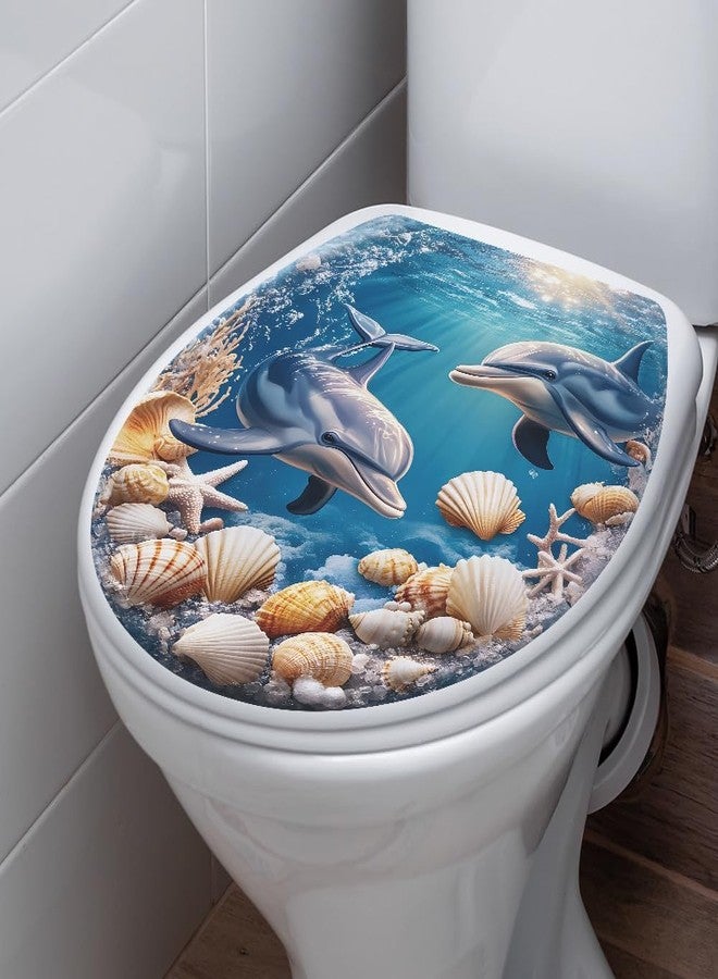 BooDecal Ocean Series Cute Dolphin Seashell Starfish Undersea Wall Decals Tropical Fish Toilet Lid Cover Stickers for Bathroom Seat Waterfroof Peel and Stick Decals 13 x 14.6 inches - Image 4