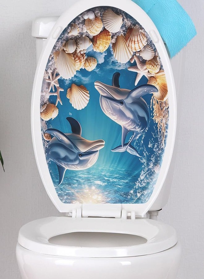 BooDecal Ocean Series Cute Dolphin Seashell Starfish Undersea Wall Decals Tropical Fish Toilet Lid Cover Stickers for Bathroom Seat Waterfroof Peel and Stick Decals 13 x 14.6 inches - Image 3