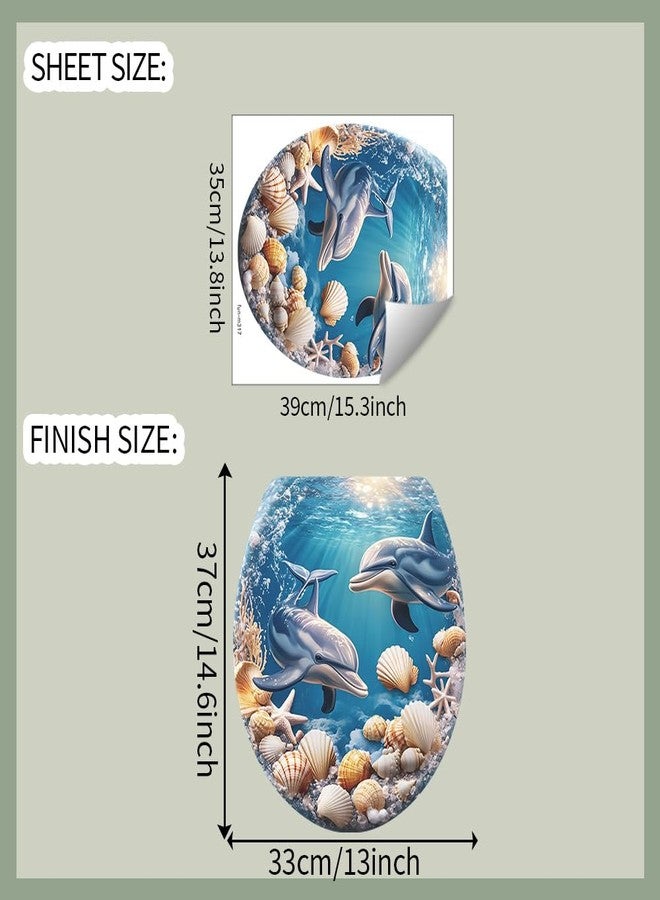 BooDecal Ocean Series Cute Dolphin Seashell Starfish Undersea Wall Decals Tropical Fish Toilet Lid Cover Stickers for Bathroom Seat Waterfroof Peel and Stick Decals 13 x 14.6 inches - Image 2
