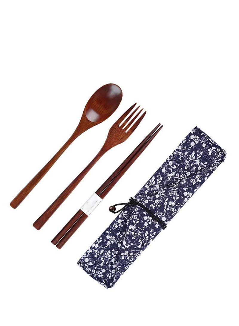 نيبمينينت Wooden Fork Spoon Three piece Suit Japanese Korea Style Travel Portable Tableware Nice Dinnerware Foodie Novelty Business No Entangled 3 Piece Set Morning Glory Bag - Image 5