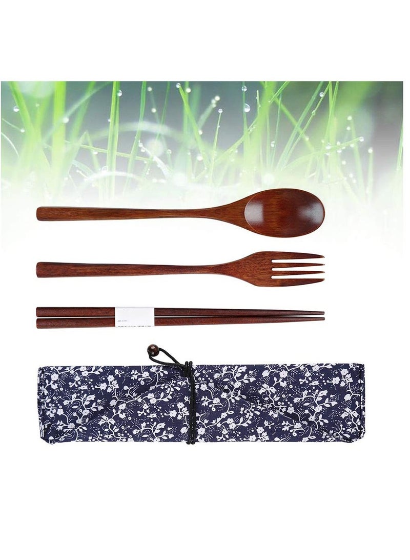 نيبمينينت Wooden Fork Spoon Three piece Suit Japanese Korea Style Travel Portable Tableware Nice Dinnerware Foodie Novelty Business No Entangled 3 Piece Set Morning Glory Bag - Image 4