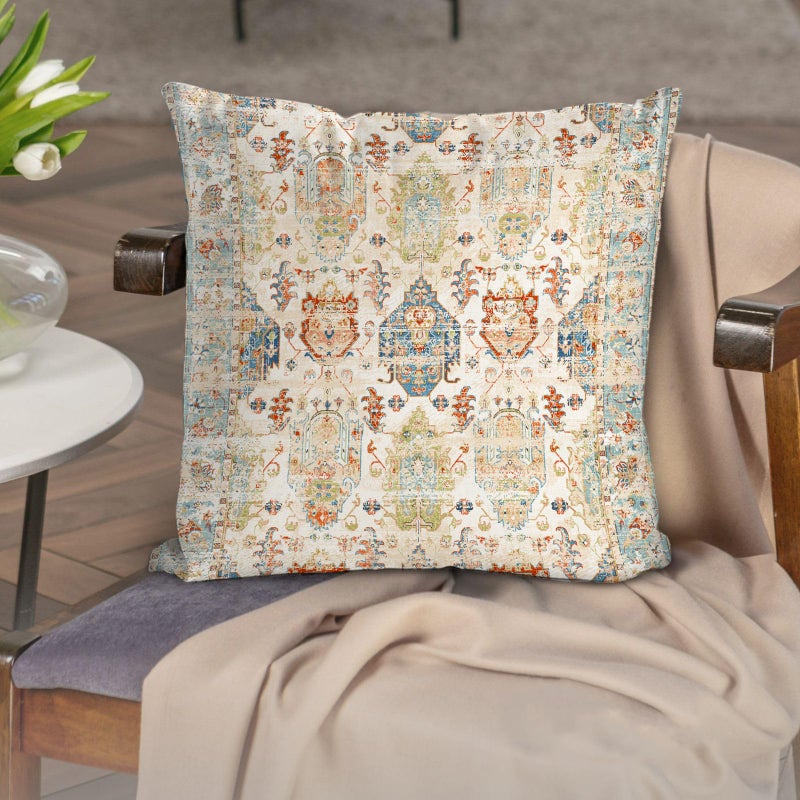BUAEL Boho Floral Throw Pillow Covers 18x18 inch Set of 2,Beige Boho Rug Geometric Floral Pattern Decor Double Sided Pattern Cushion Cover Soft Pillow Case Living Sofa Room Bed Square Pillow Cover - Image 4