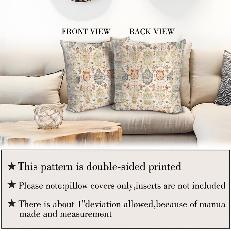 BUAEL Boho Floral Throw Pillow Covers 18x18 inch Set of 2,Beige Boho Rug Geometric Floral Pattern Decor Double Sided Pattern Cushion Cover Soft Pillow Case Living Sofa Room Bed Square Pillow Cover - Image 3
