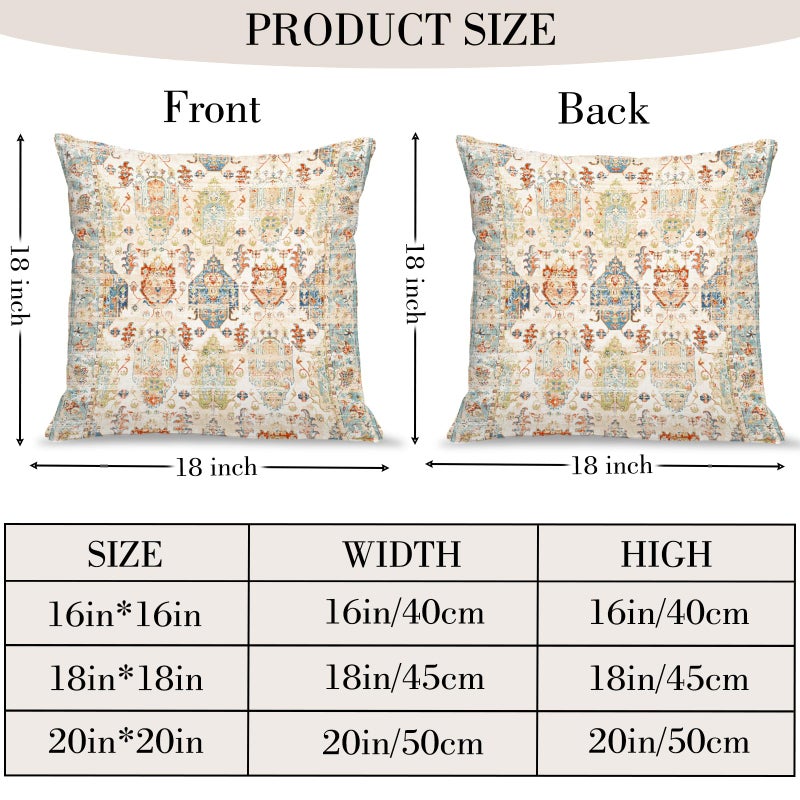 BUAEL Boho Floral Throw Pillow Covers 18x18 inch Set of 2,Beige Boho Rug Geometric Floral Pattern Decor Double Sided Pattern Cushion Cover Soft Pillow Case Living Sofa Room Bed Square Pillow Cover - Image 2