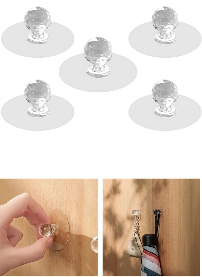 Generic - 5pcs Clear Self Adhesive Acrylic Crystal Handles for Wardrobe, Kitchen Cabinet, Bathroom, Cupboard, Furniture, Door, Window. - Image 1