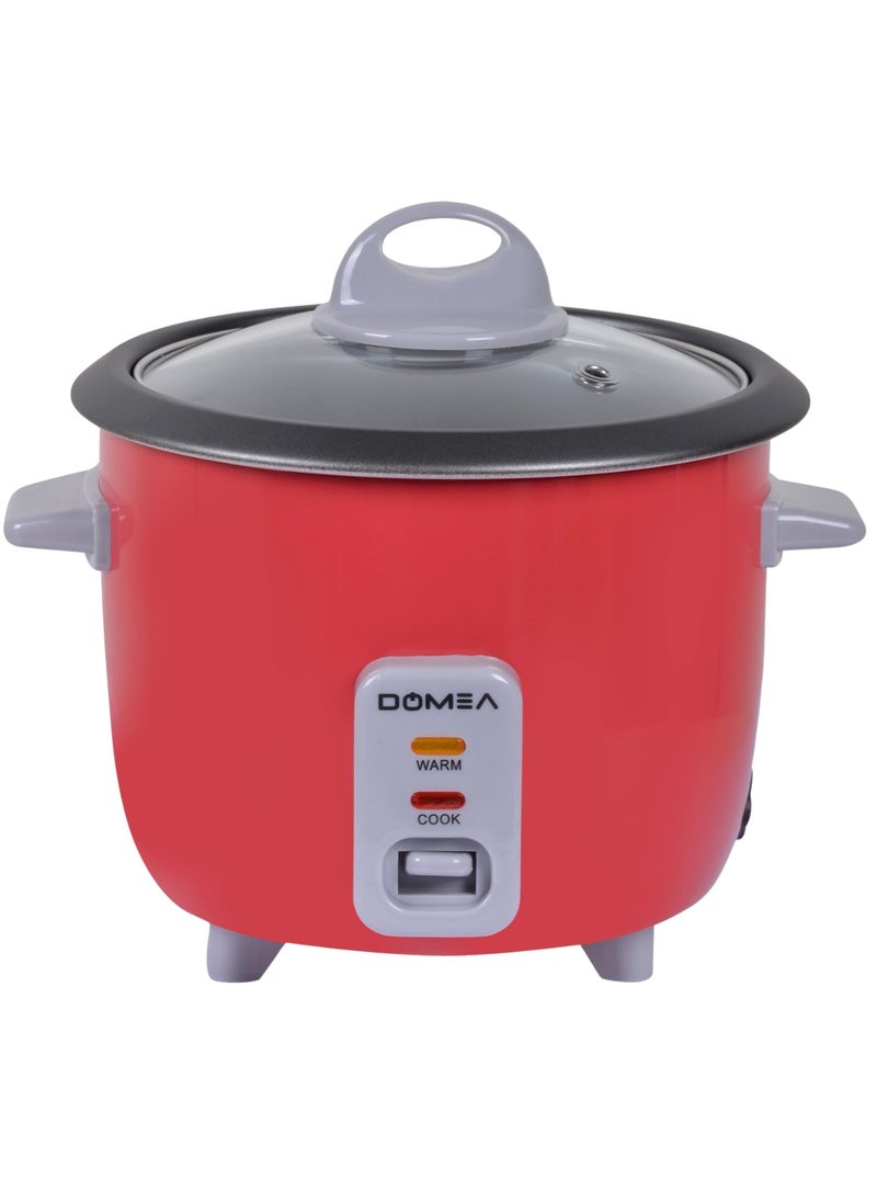 DOMEA - Mini Rice Cooker 0.6L - Cook, Steam, Warm 3-in-1 Functions, Tempered Glass Lid, Non-Stick Inner Pot, Extendable Steam Tray for Veg/Fish/Poultry, Ideal for Small Kitchens & Dorms, 350W - Image 1