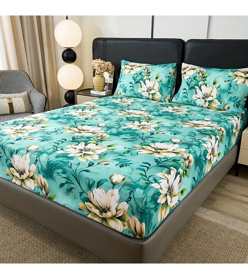 غطاء مرتبة مطبوع بأزهار كوتيج كور، مقاس كوين 78 × 74 بوصة و 86 × 61 بوصة، فائق النعومة، مطفي، صديق للبشرة، قابل للتنفس، مناسب لجميع الفصول، قابل للغسل في الغسالة، مقاوم للبهتان، مقاوم للانكماش، حلم البتلات، أساسيات غرفة النوم والسكن الجامعي، يشمل: غطاء مرتبة واحد + 2 كيس وسادة. - Image 1