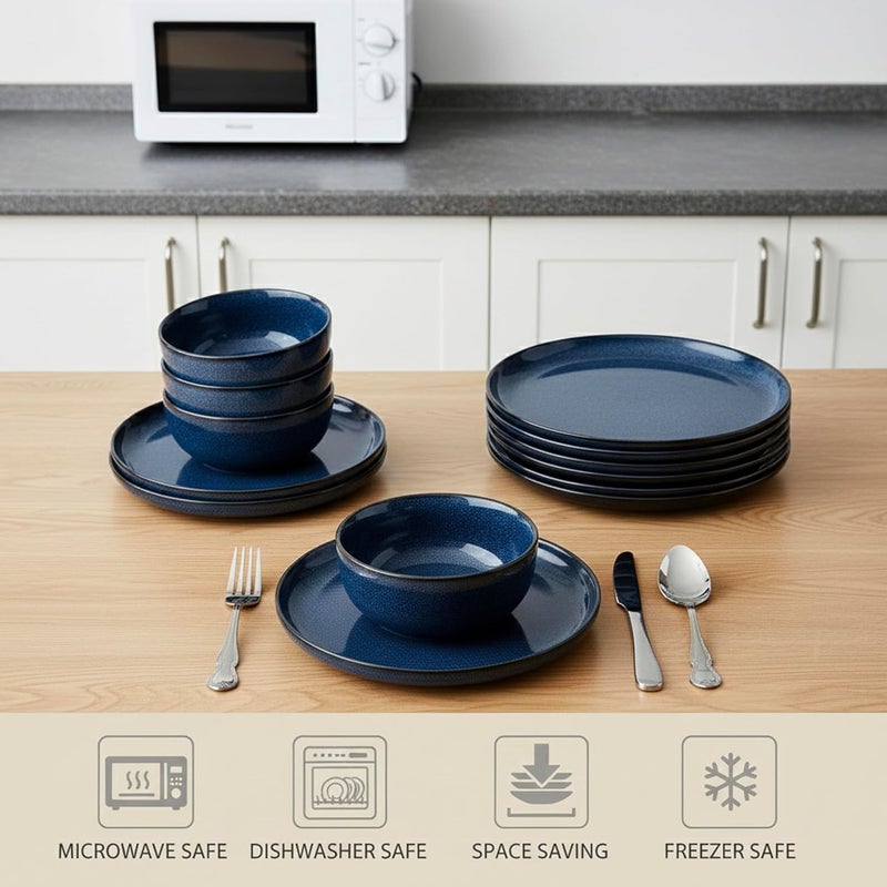 كويزين أرت طقم عشاء من السيراميك من كويزين آرت، مكون من 12 قطعة - تصميم عصري لأربعة أشخاص - أطباق وأوعية متينة من الخزف مع علبة هدايا - أطباق مقاس 26 سم و 20 سم وأوعية مقاس 15 سم. - Image 3