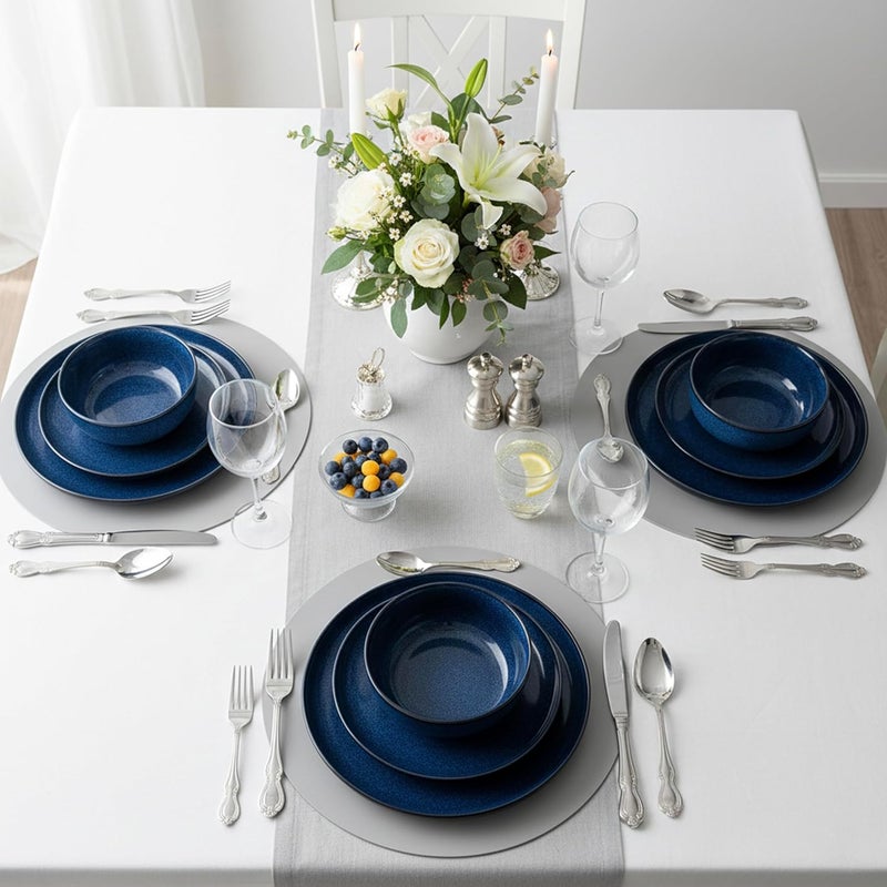 كويزين أرت طقم عشاء من السيراميك من كويزين آرت، مكون من 12 قطعة - تصميم عصري لأربعة أشخاص - أطباق وأوعية متينة من الخزف مع علبة هدايا - أطباق مقاس 26 سم و 20 سم وأوعية مقاس 15 سم. - Image 4