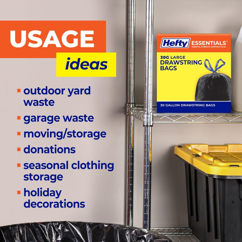 Hefty أكياس قمامة هيفتي إيسينشالز كبيرة جداً سعة 39 جالون، 40 قطعة، أكياس قمامة كبيرة جداً للمناظر الطبيعية، نفايات الفناء، تنظيف القبو، تجديد المنزل، والمزيد، بدون رائحة، سوداء - Image 4