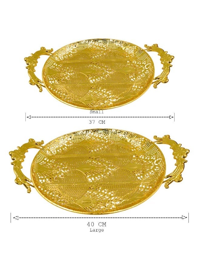 Luxury Gold-Plated Metal Serving Tray with Ornate Handles | Elegant Decorative Round Tray for Home & Events - Image 4