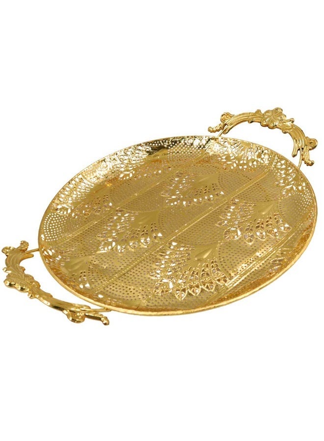 Luxury Gold-Plated Metal Serving Tray with Ornate Handles | Elegant Decorative Round Tray for Home & Events - Image 5