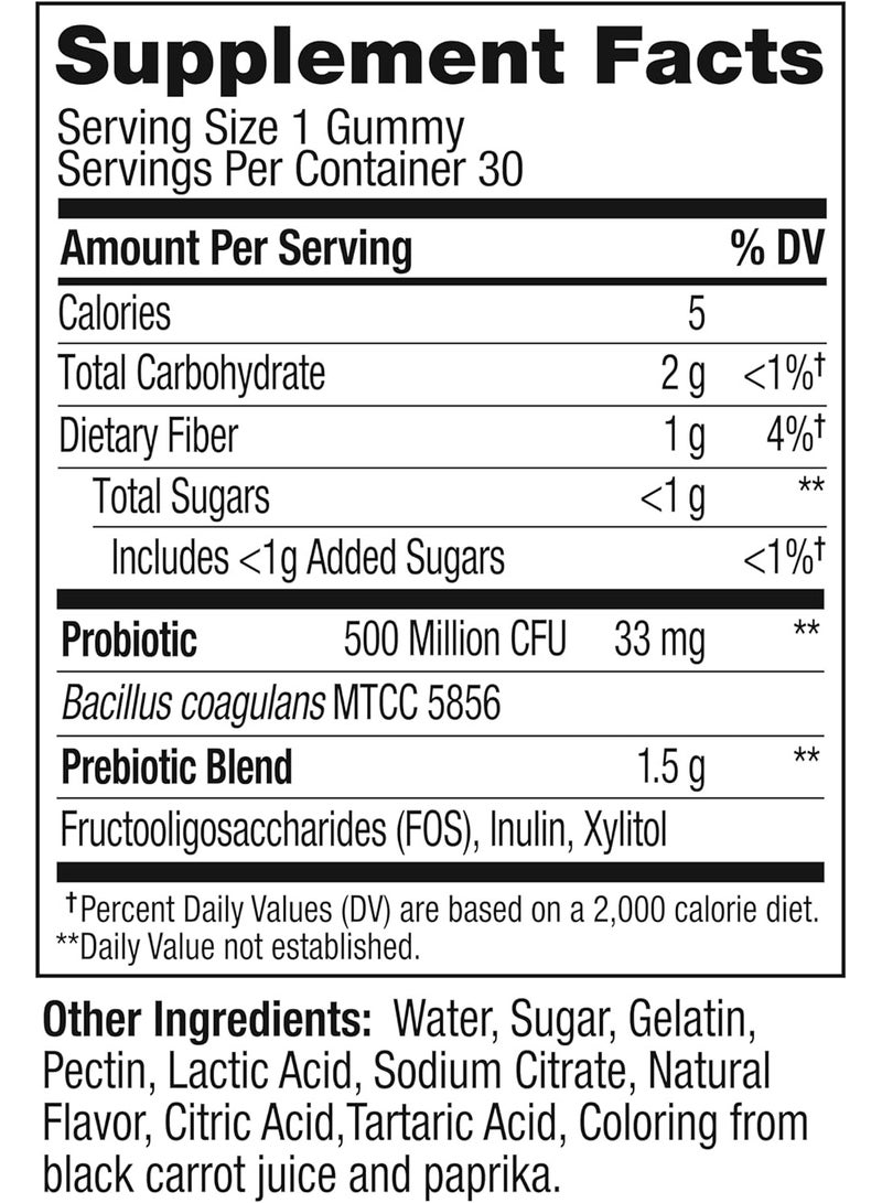 حلوى بروبيوتيك وبريبيوتيك، مكمل غذائي لدعم صحة الجهاز الهضمي والأمعاء للرجال والنساء، 30 قطعة - Image 2