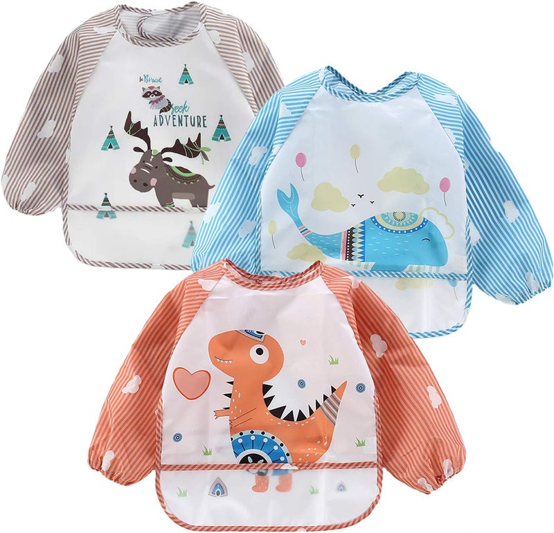 PandaEar (3 Pack Long Sleeve Bibs| Waterproof Full Sleeve Bib for Baby Infant Toddler 6-36 Months - Image 1
