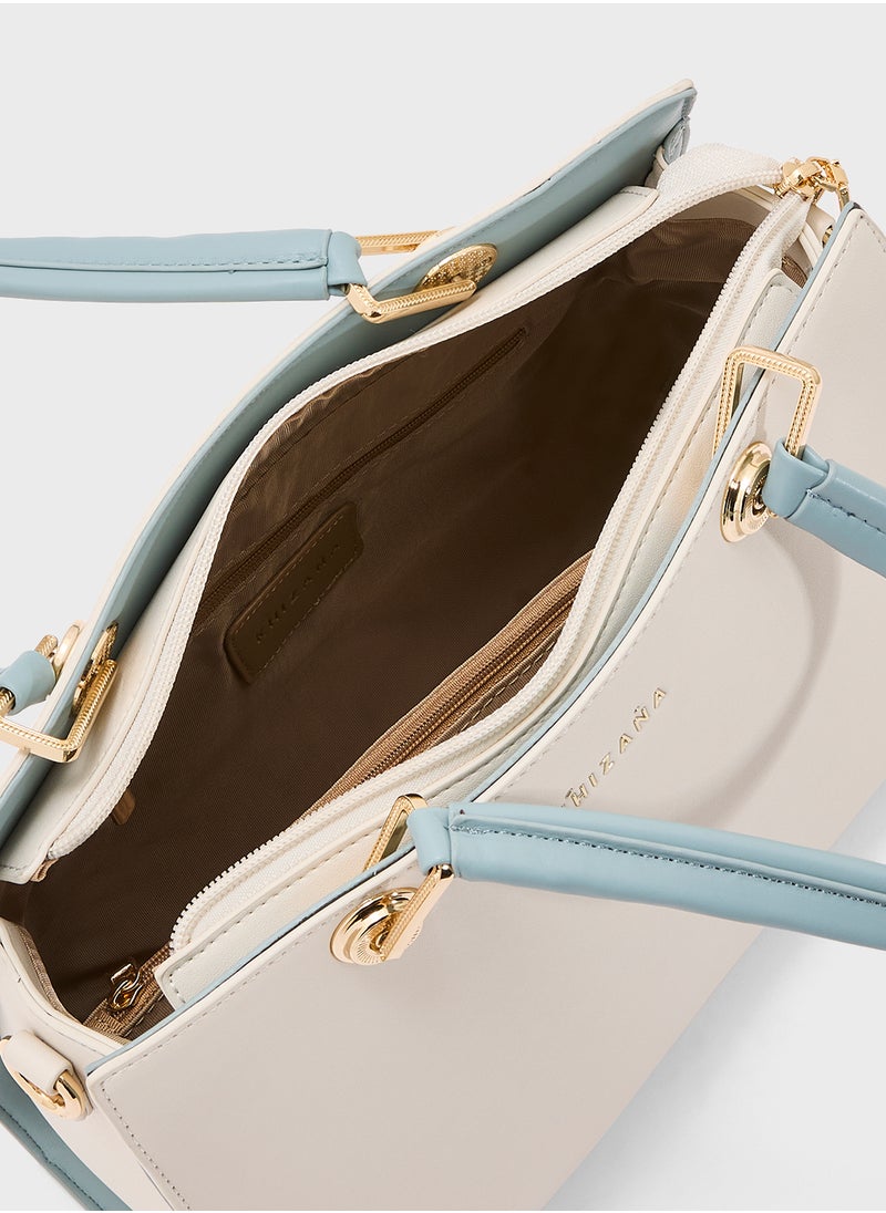 Contrast Handle Satchel Bag