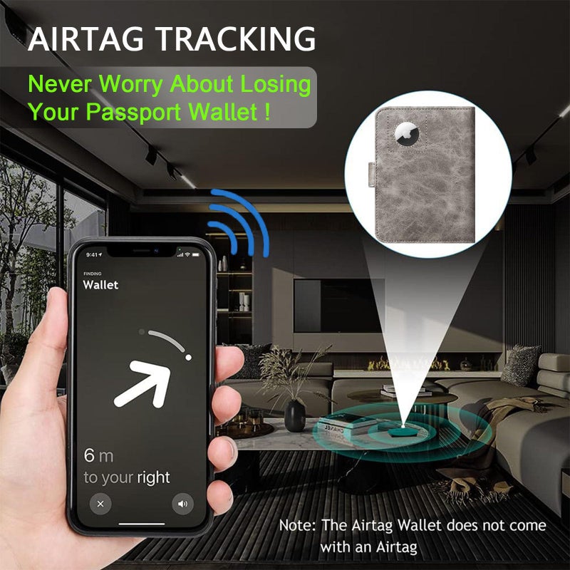 PASCACOO Airtag Passport Holder Cover Wallet RFID Blocking Leather Case Travel Essentials Luggage Accessories Travel Must Have(118#Grey) - Image 5