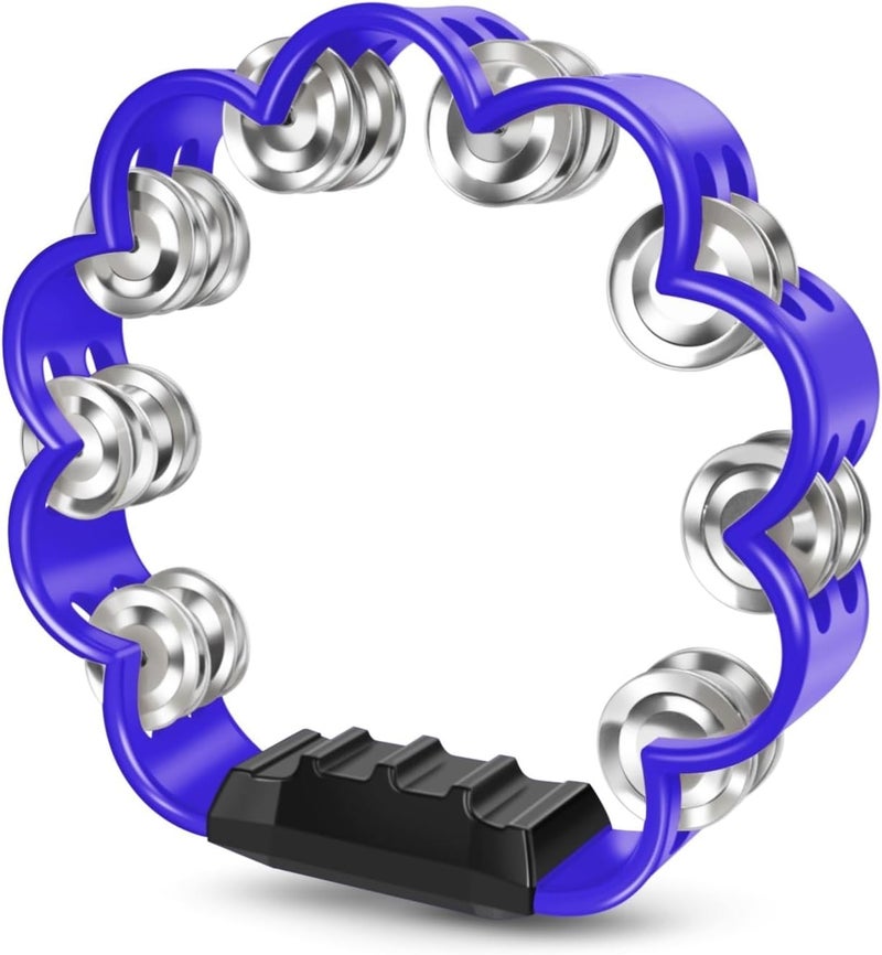 Flexzion Flower Tambourine - 8 Inch Handheld Percussion Instrument w/Metal Jingles & Ergonomic Grip - Small Tambourines for Adults, Kids, Church, Parties, & Musical Events (Blue) - Image 1