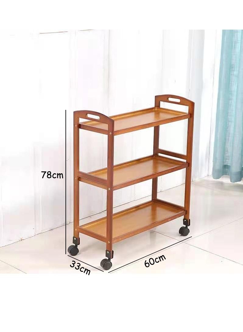 LINGWEI Bamboo Kitchen Trolley 3 Tier Kitchen Storage Rack Serving Trolley Island Cart with Rotating Wheels For Restaurant Party Home - Image 5