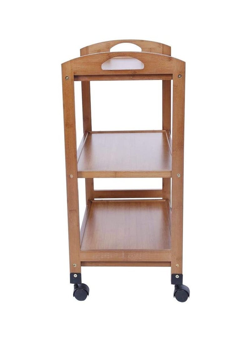 LINGWEI Bamboo Kitchen Trolley 3 Tier Kitchen Storage Rack Serving Trolley Island Cart with Rotating Wheels For Restaurant Party Home - Image 4