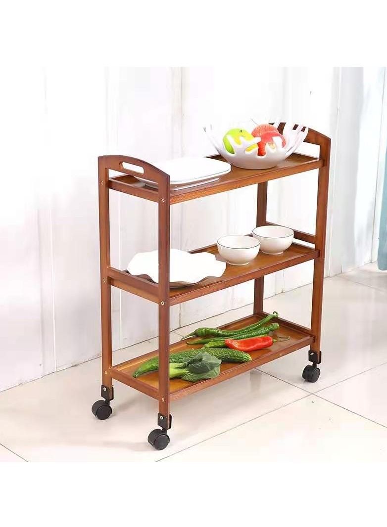 LINGWEI Bamboo Kitchen Trolley 3 Tier Kitchen Storage Rack Serving Trolley Island Cart with Rotating Wheels For Restaurant Party Home - Image 3
